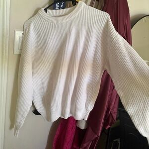 Los Angeles Apparel Cream Ribbed Crewneck Sweater